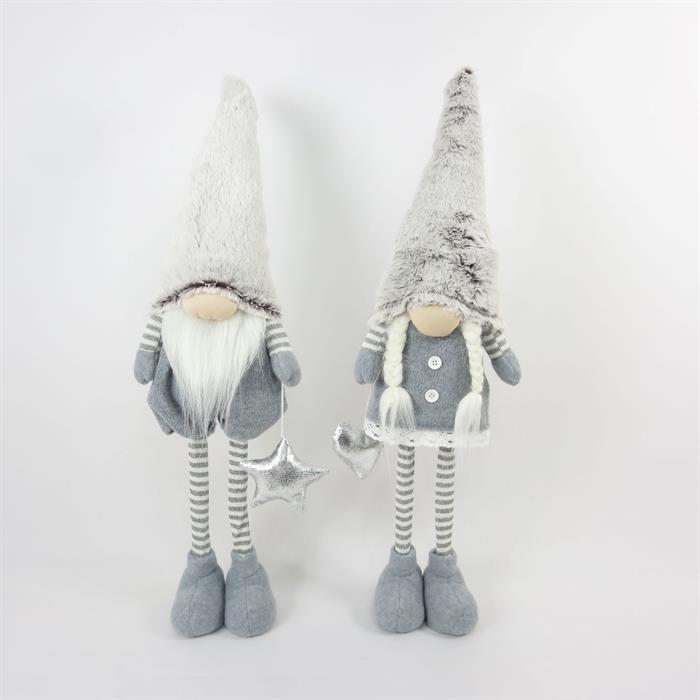 Gnome décoratif fille du Père Noël
 debout Couleur: Blanc / Gris
 L6cm x L17cm x H66cm