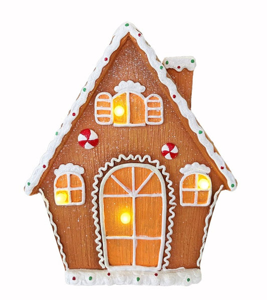 LED Deko Lebkuchenhaus braun mit bunten Verzierungen H41cm 4 LED