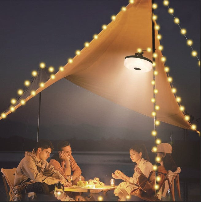 LED Camping Lichterkette zum Aufrollen 10m aufladbar über USB Kabel (inkl.)