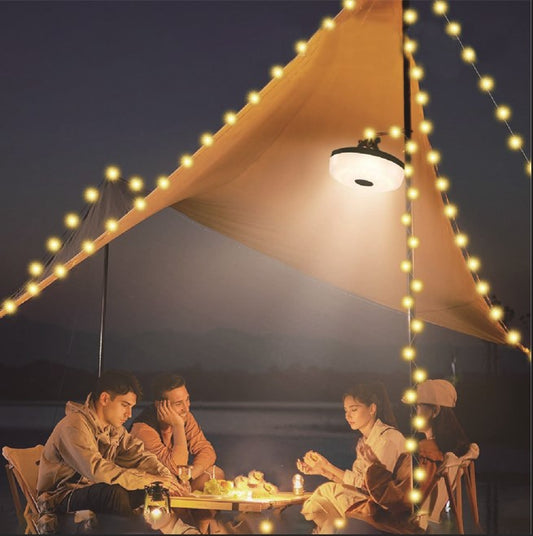 LED Camping Lichterkette zum Aufrollen 10m aufladbar über USB Kabel (inkl.)