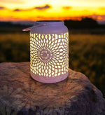 LED Solar Laterne in Rosa aus Metall D12.5cm xH17.5cm