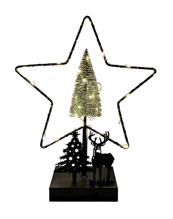 LED Deko Stern mit Hirsch und Baum aus Metall H32cm 26 LED