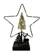 LED Deko Stern mit Hirsch und Baum aus Metall H32cm 26 LED