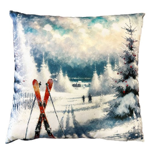 Kissen Ski in Winterlandschaft Digitaldruck einseitig mit Reisverschluss