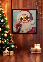 LED Bild Pop Art Santa mit Neon Brille mit Holzrahmen (MDF)