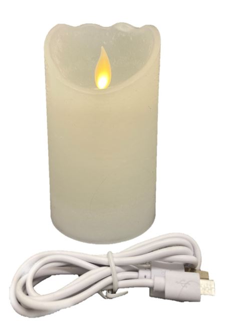 Bougie en cire LED rechargeable
 avec câble USB blanc
 P7,5cm H15cm