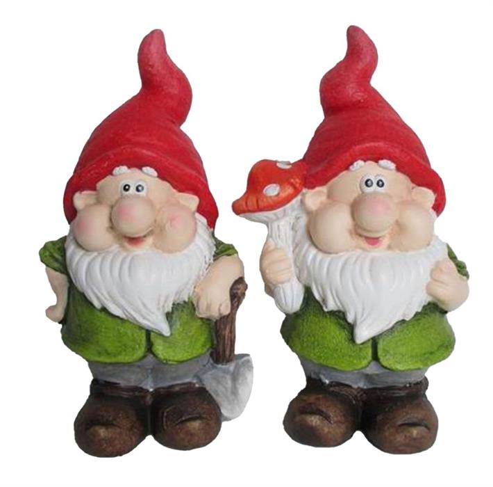 Gartenzwerg 2er Assortierung rote Mütze mit Schaufel und Pilz H21cm