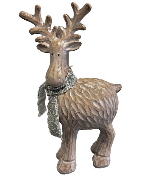 Deko Rentier aus Polyresin mit Schal braun