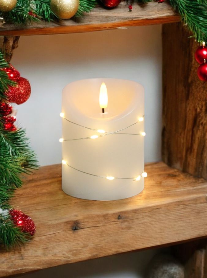 LED Wachskerze creme/Silber D:8cm H:10cm