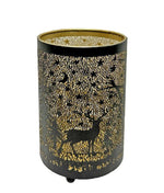 Windlicht schwarz aus Metall Motiv: Hirsch im Wald