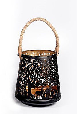 Laterne Forest mit Kordel aus Metall schwarz gold D20cm x H23cm