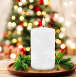 LED Echtwachskerze mit Schneeflocken Motiven D7.5cm x H12.5cm