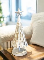 Deko Tanne aus Metall altweiss gold mit Stern auf der Spitze