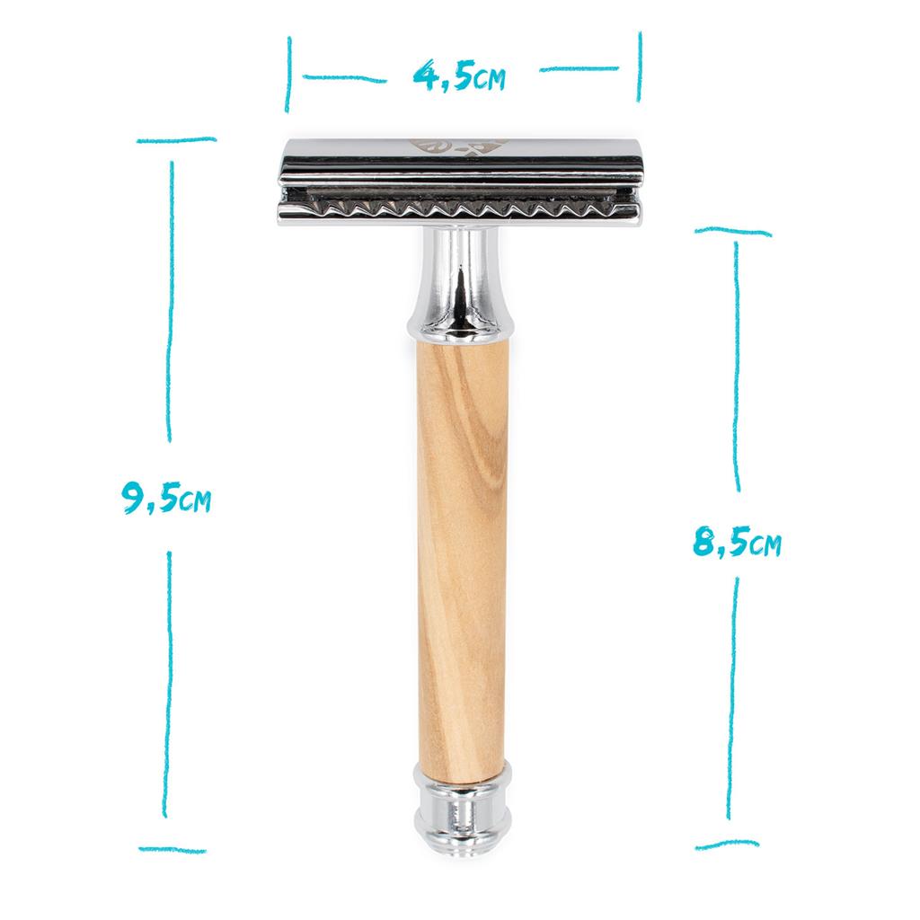 Rasierhobel aus 100% Olivenholz und Metall inkl. Jutebeutel zur Aufbewahrung