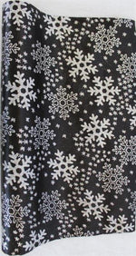 Dekostoff Satin Schwarz + silber Glitzer
Design: Schneeflocken
36cm x 300cm - gerollt