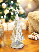 Deko Tanne aus Metall altweiss gold mit Stern auf der Spitze