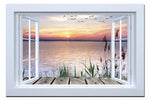 LED Bild aus Canvas 
offenes Fenster auf See
mit Steg 1 LED