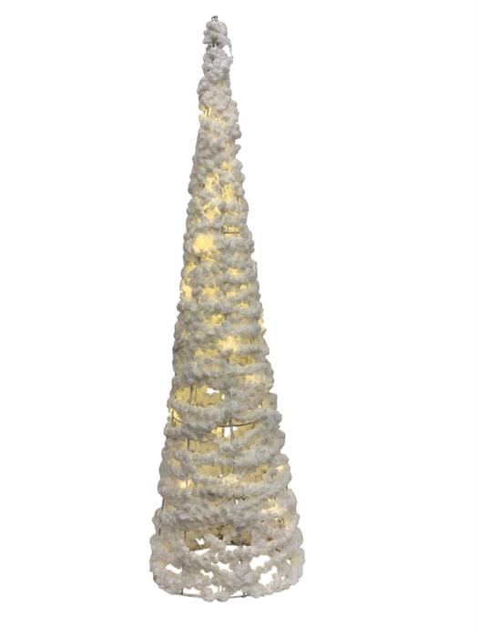 LED Baum  aus Metall 
mit 20 LED mit Watte beflockt
Farbe: Weiss
D:15cm H:60cm