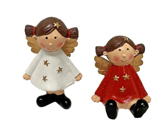 Deko Engel 2er Set Polyresin rot und weiss