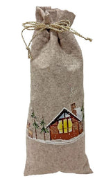 Weinflaschenbeutel Xmas aus Filz in Grau mit Weihnachtsmotiv H31cm