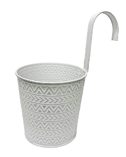 Übertopf aus Metall rund mit Haken 
Farbe: Grau  
D:16cm H:15cm