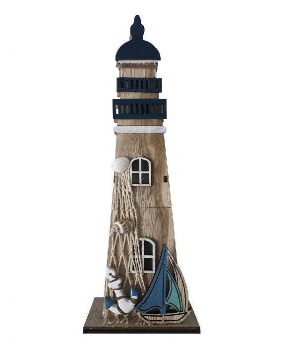 LED Leuchtturm aus Holz mit 4 LED
Farbe: Braun
L:10cm B:6cm H:30cm