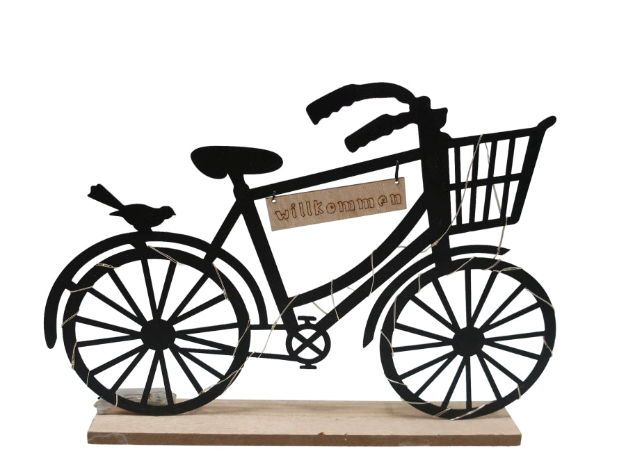 LED Fahrrad aus Metall 
auf Holzsockel H:24cm
mit 13 LED
Farbe: Schwarz