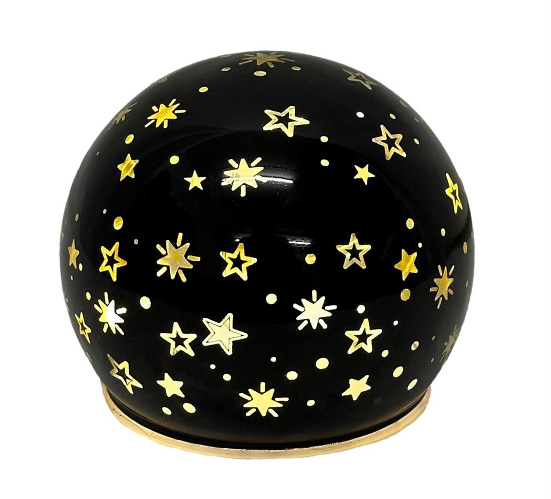 LED Glas Kugel schwarz mit 15 LED D:12cm Motiv: Sterne
