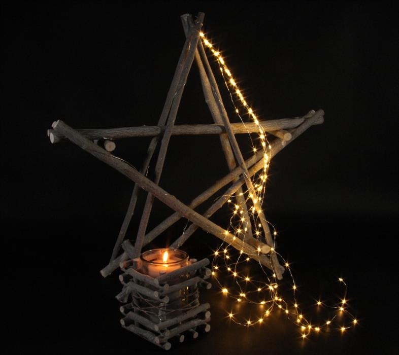 LED Micro Draht Lichterkette
mit Sternen 40 LED 
Länge 50cm 
silber Draht