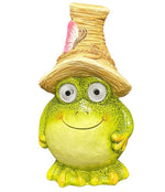 LED Solar Figur Frosch grün mit Hut und rotem Schmetterling
