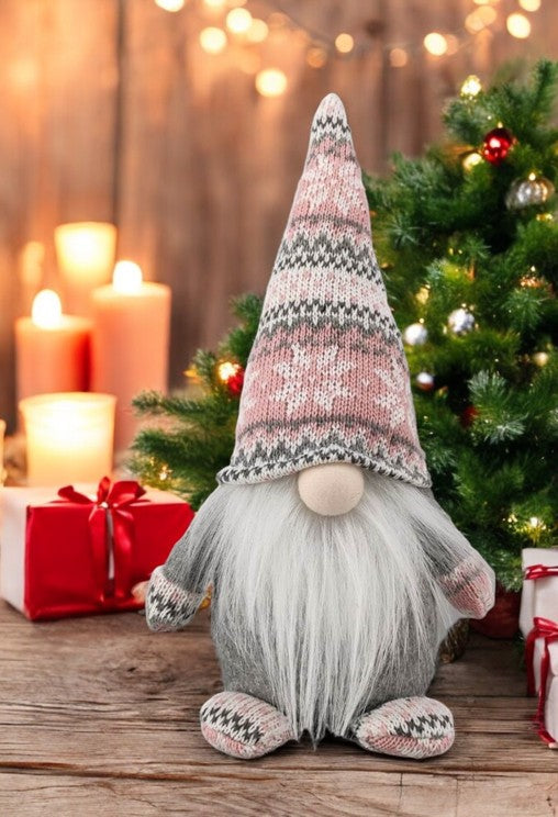 Deko Wichtel Santa Farbe: Rosa/Grau L:15cm B:21cm H:45cm