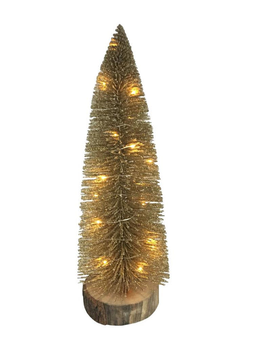 LED Tannenbaum Gold auf Holzsockel H:40cm D: 14cm
Mit 20 Tautropfen LED