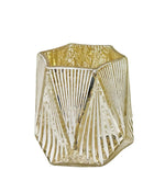 Windlicht 6 eckig Glas 
matt weiss Innen gold 
D10cm x H10cm