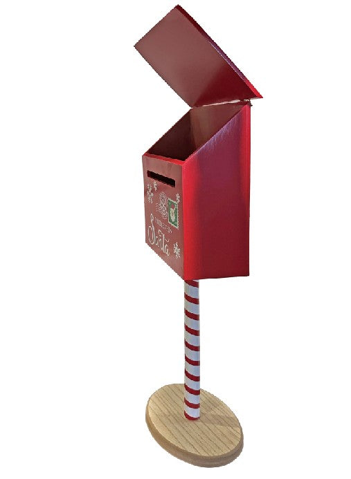 Deko Briefkasten Santa auf Ständer Holz bemalt in der Farbe rot