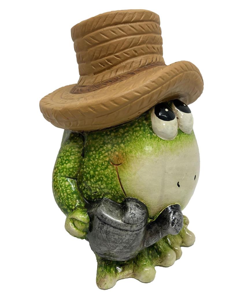 Deko Frosch 
mit Hut und Giesskanne 
12 x13 x17.5cm