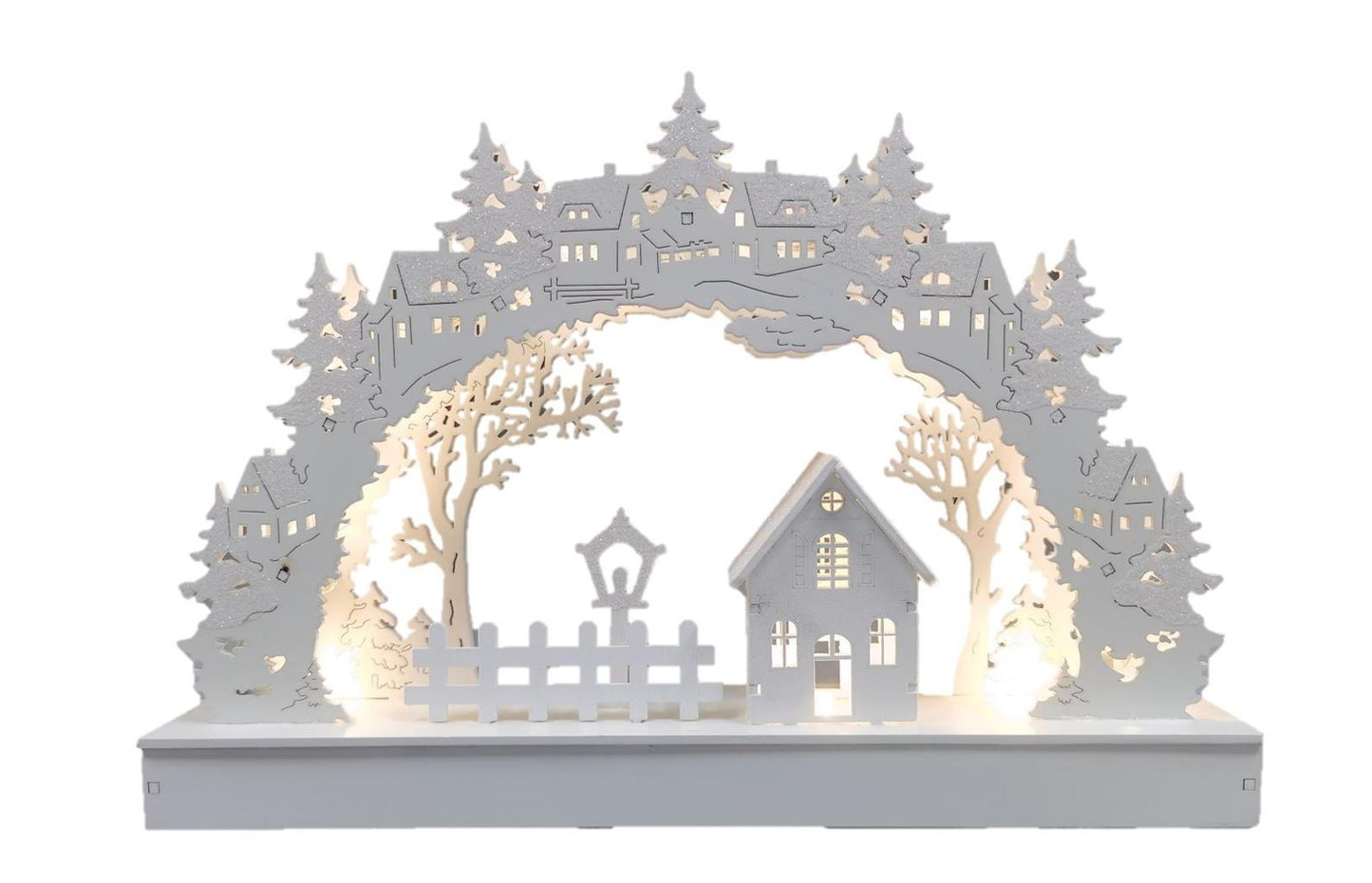 LED Diorama aus Holz mit 10 LED Dorf und Bogen warm weisses Licht