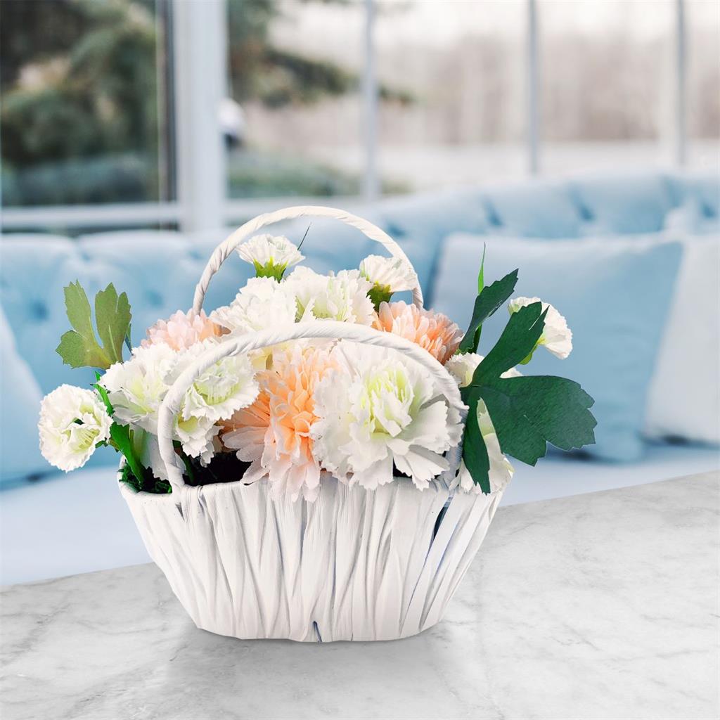 Deko Blumengesteck im 
weissen Topf mit Henkeln 
Kunstblumen