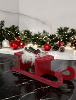 Schlitten aus Holz mit Fell und Weihnachts-Deko Farbe: Rot