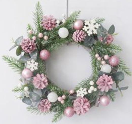 Couronne de Noël avec du rose
 éléments décoratifs
 Diamètre 30cm