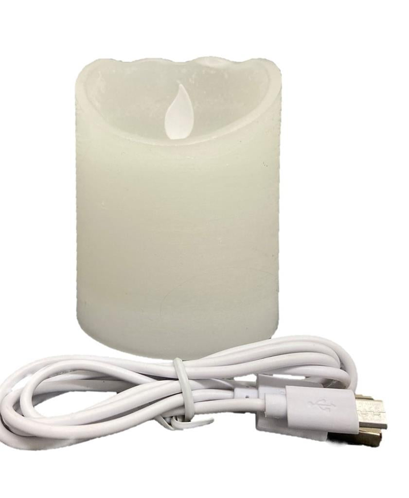 Bougie en cire LED rechargeable
 avec câble USB blanc
 P7,5cm H10cm