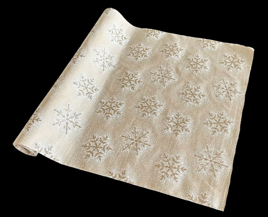 Dekostoff gold + goldige Schneeflocken Design:Schneeflocken 36cm x 300cm - gerollt