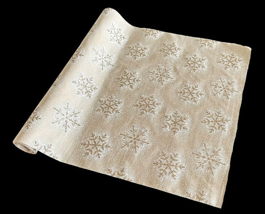 Dekostoff gold + goldige Schneeflocken Design:Schneeflocken 36cm x 300cm - gerollt