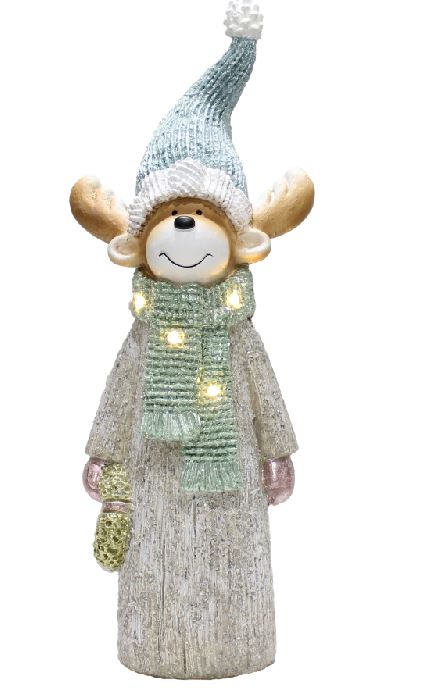 LED Deko Figur Elch mit Tannenkranz in der Hand mit 4 LED