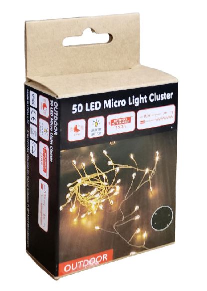 LED Outdoor Micro Draht Lichterkette 
Cluster 50 LED L:100cm
silber Draht