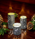 LED Windlicht schwarz aus Glas 3er Set Motiv: Sterne