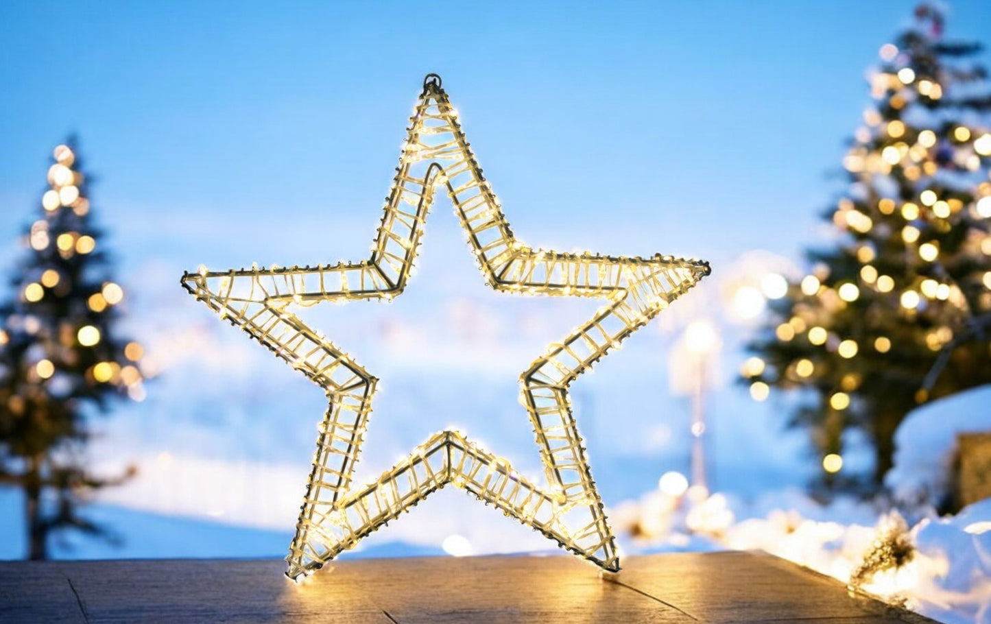 LED Stern Outdoor Metall mit 200 LED Farbe: Silber D: 50cm - T:5cm