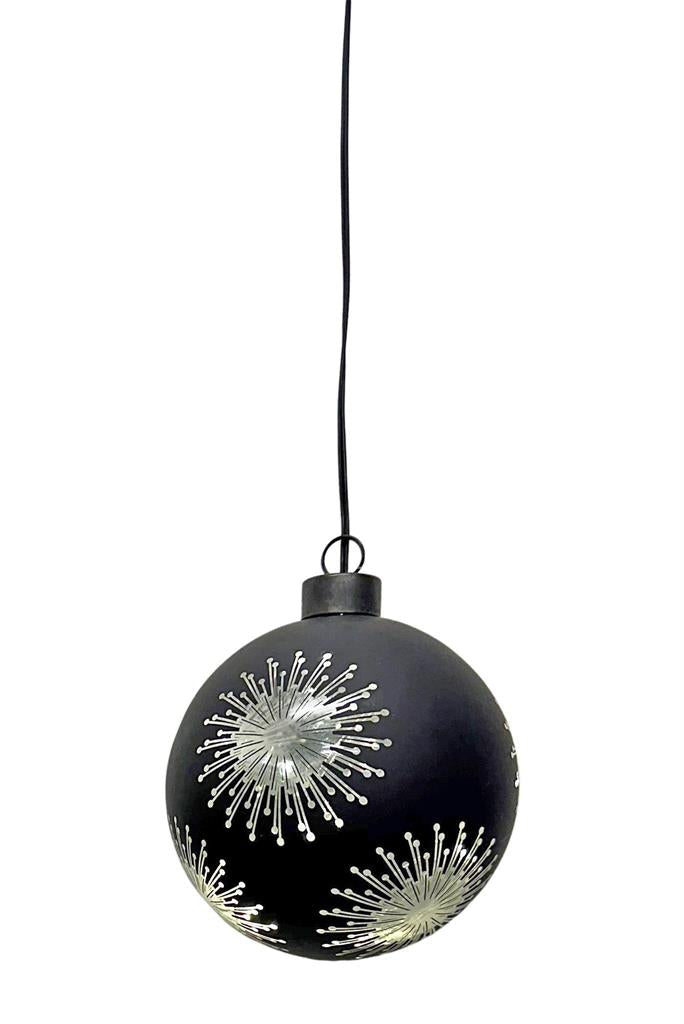 LED Glas Kugel schwarz mit Sternen mit 8 LED D10cm