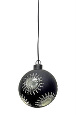LED Glas Kugel schwarz mit Sternen mit 8 LED D10cm