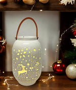 LED Laterne Xmas weiss aus Porzellan mit 4 LED H28cm