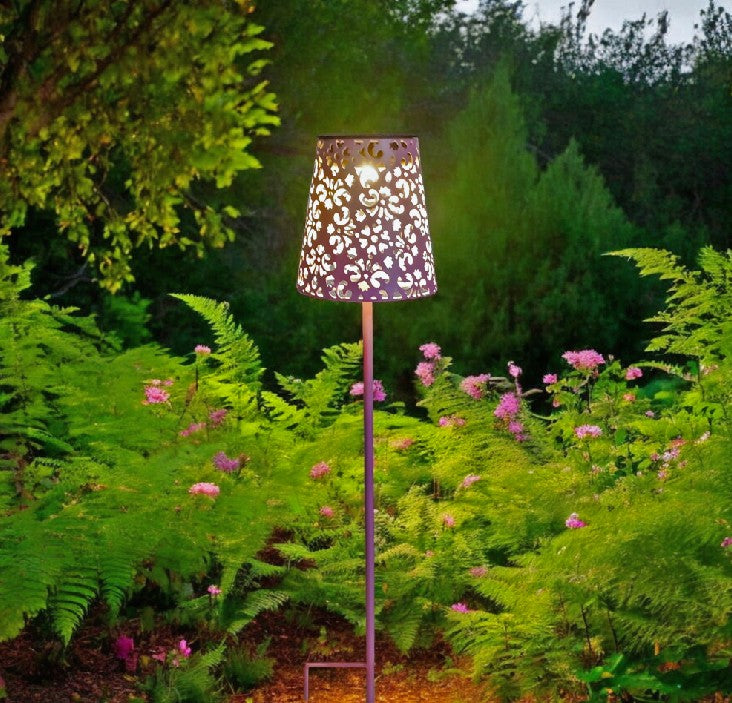 LED Solar Leuchte Gartenstecker aus Metall in Pink
